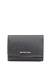 Michael Kors Md Trifold Wallet In Black Leather In Gray