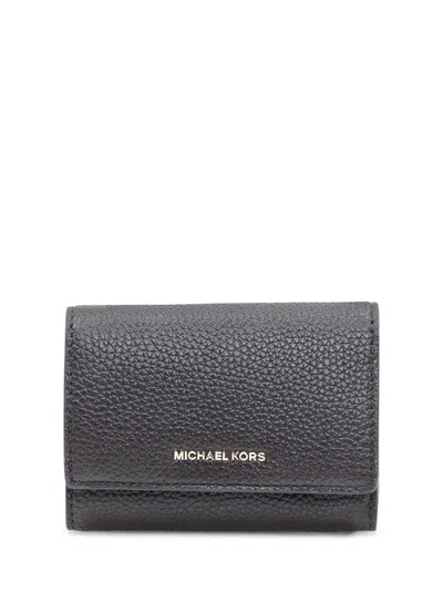 Michael Kors Md Trifold Wallet In Black Leather In Gray