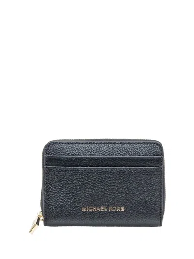 Michael Kors Md Zip Wallet In Black Leather In Blue