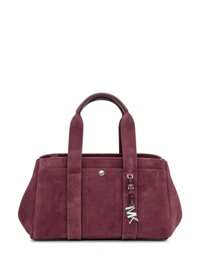 Michael Kors Suede Satchel Bag With Charm Logo In Red