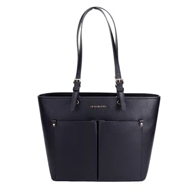 Michael Kors Womens Jet Set Travel Medium Double Pocket Tote Black/silver 35f3gtvt8b-00 In Blue