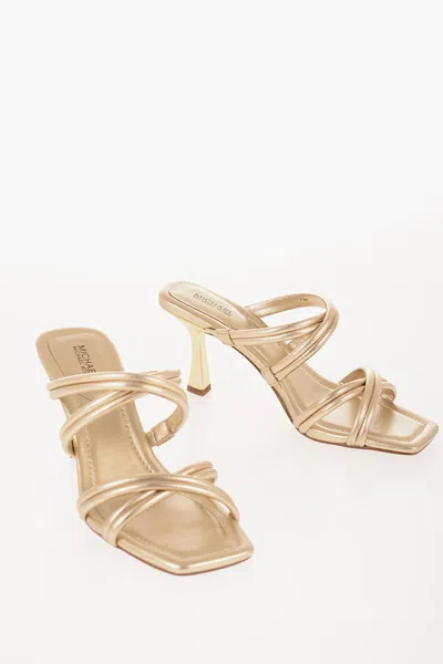 Michael Kors Michael Metallic Leather Corrine Sandals With Heel 9cm In Gold