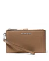 Michael Kors Michael  Adele Double Zip Leather Iphone 7 Plus Wristlet In Driftwood