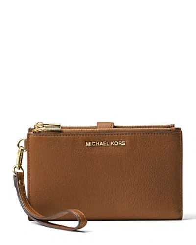 Michael Kors Michael  Adele Double Zip Leather Iphone 7 Plus Wristlet In Luggage