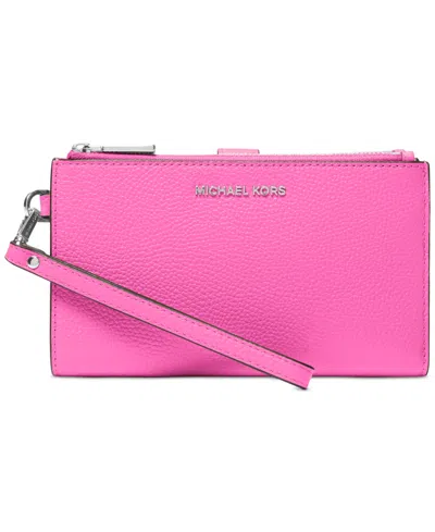 Michael Kors Michael  Adele Double-zip Pebble Leather Phone Wristlet In Pink