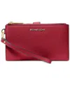 Michael Kors Michael  Adele Double-zip Pebble Leather Phone Wristlet In Deep Red