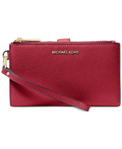 Michael Kors Michael  Adele Double-zip Pebble Leather Phone Wristlet In Deep Red