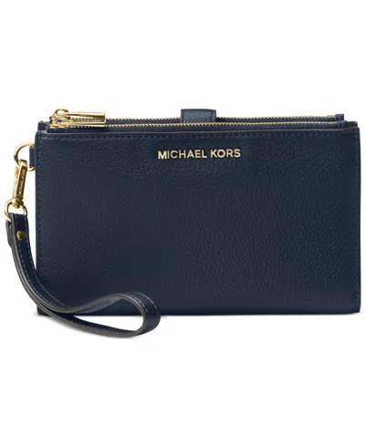 Michael Kors Michael  Adele Double-zip Pebble Leather Phone Wristlet In Navy