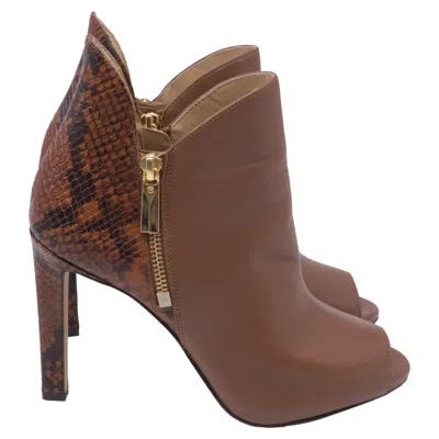 Michael Kors Michael  Alane Open Toe Booties In Brown Leather