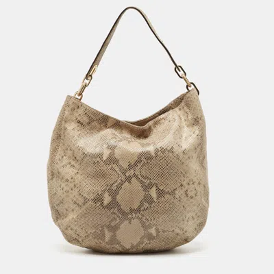 Pre-owned Michael Kors Michael  Beige Python Effect Leather Lillie Hobo