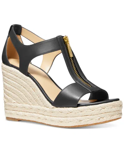 Michael Kors Michael  Berkley Zipper Espadrille Platform Wedge Sandals In Black