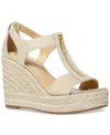 Michael Kors Michael  Women's Berkley Front Zip Espadrille Wedge Heel Platform Sandals In Pale Gold Linen