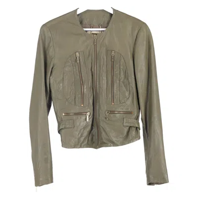 Michael Kors Michael  Biker Jacket In Green Leather
