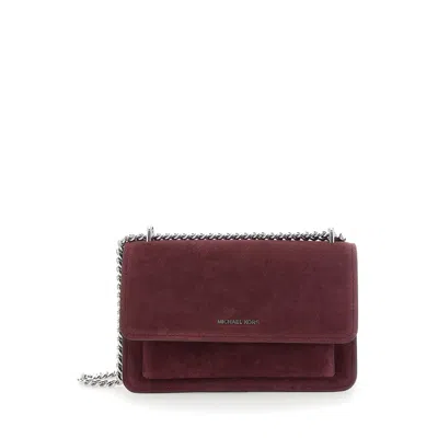 Michael Kors Michael  Bordeaux Shoulder Bag With Chain Strap And Front Logo In Suede In Red