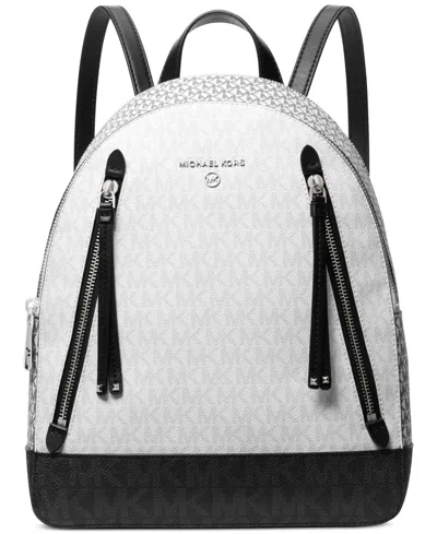 Michael Kors Michael  Brooklyn Logo Medium Backpack In Optic White/black