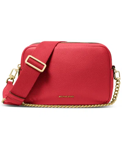 Michael Kors Michael  Bryant Medium Leather Double Zip Chain Camera Crossbody In Red