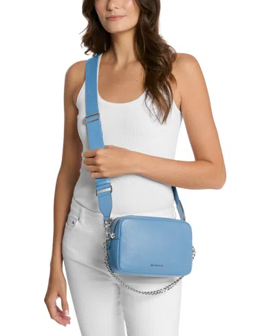 Michael Kors Michael  Bryant Medium Leather Double Zip Chain Camera Crossbody In Blue