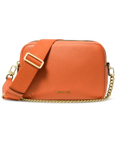 Michael Kors Michael  Bryant Medium Leather Double Zip Chain Camera Crossbody In Orange