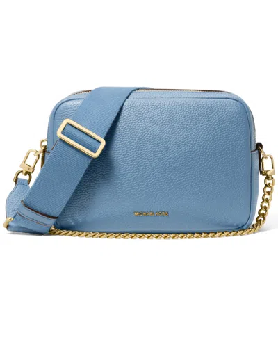 Michael Kors Michael  Bryant Medium Leather Double Zip Chain Camera Crossbody In Blue