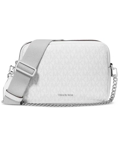 Michael Kors Michael  Bryant Mini Double Zip Chain Camera Crossbody In Optic White,allum