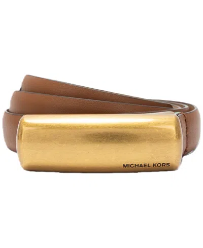 Michael Kors Michael  Bubble Plaque Leather Belt In Brown