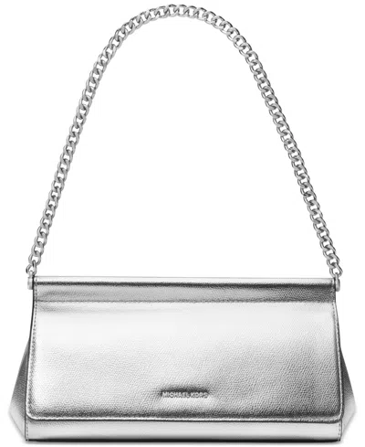 Michael Kors Michael  Carmine Small Leather East West Clutch In Silver