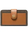 Michael Kors Michael  Charm Logo Medium Tab Pocket Bifold Wallet In Brn,acorn
