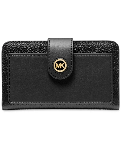 Michael Kors Michael  Charm Medium Tab Pocket Leather Bifold Wallet In Black