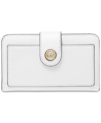 Michael Kors Michael  Charm Medium Tab Pocket Leather Bifold Wallet In Optic White