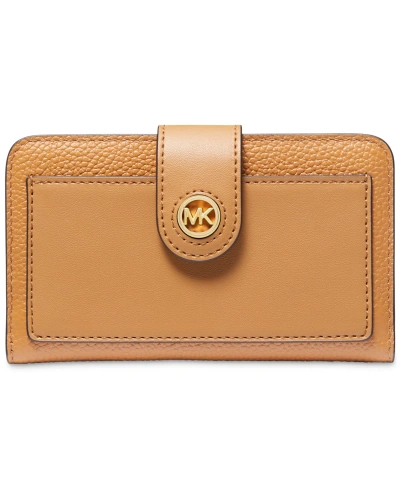Michael Kors Michael  Charm Medium Tab Pocket Leather Bifold Wallet In Pale Peanut