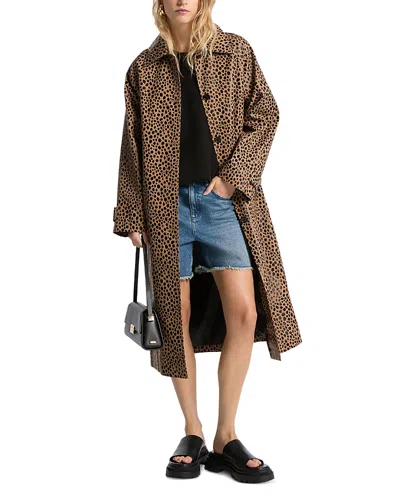 Michael Kors Michael  Cheetah Balmacaan Coat In Brown