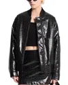 Michael Kors Crocodile Embossed Bomber Jacket In Black