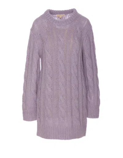 Michael Kors Cable Chunky Ls Dress In Purple