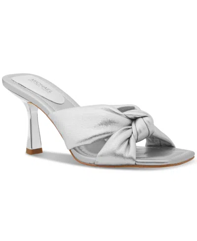 Michael Kors Michael  Elena Knotted Strap High Heel Sandals In Silver