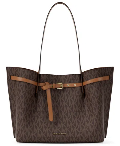 Michael Kors Michael  Emilia Extra Large East West Zip Pocket Tote Bag In Brown