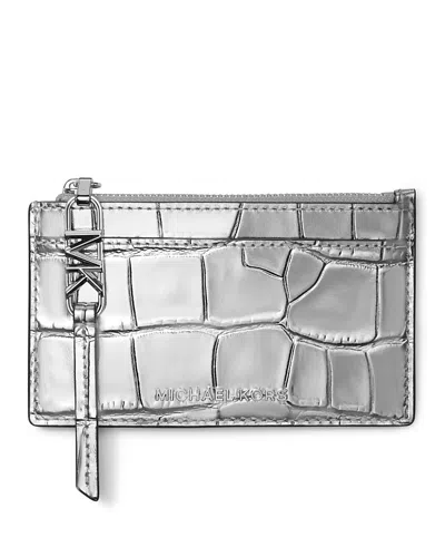 Michael Kors Michael  Empire Small Zip Card Case In Silver