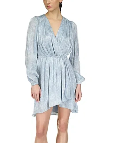 Michael Kors Michael  Faux Wrap Long Sleeve Mini Dress In Chambray