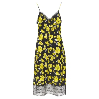 Michael Kors Michael  Floral Print Lace Trimmed Summer Dress In Yellow