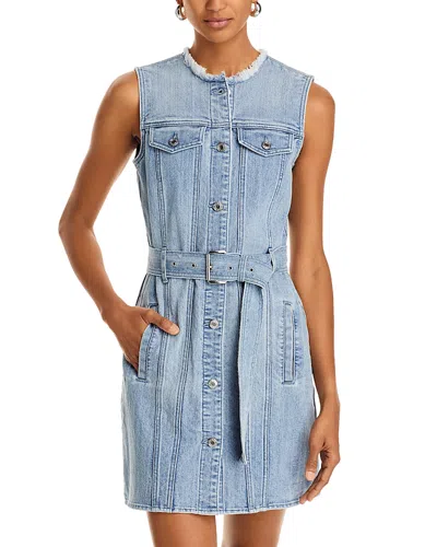 Michael Kors Michael  Frayed Neck Denim Shirt Dress In Sky Blue