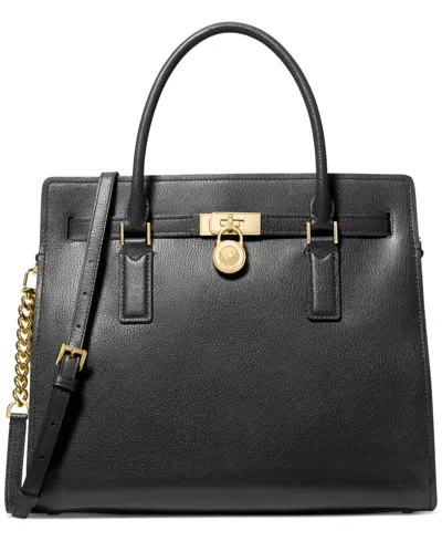 Michael Kors Michael  Hamilton Moderne Large Leather Satchel Bag In Black