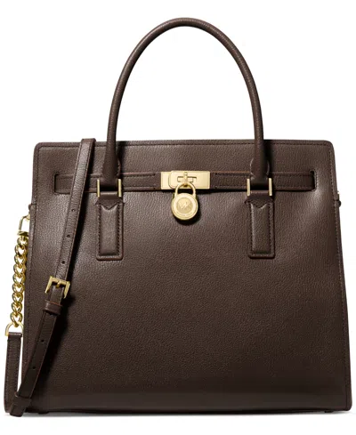 Michael Kors Michael  Hamilton Moderne Large Leather Satchel In Brown