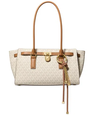 Michael Kors Michael  Hamilton Moderne Small Signature Logo Satchel In Neutral
