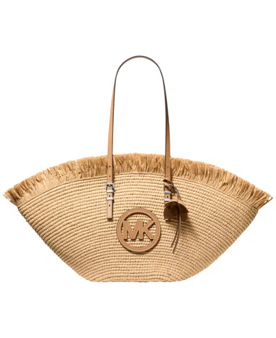 Michael Kors Isa Large Crochet Straw Fan Tote Bag In Neutral