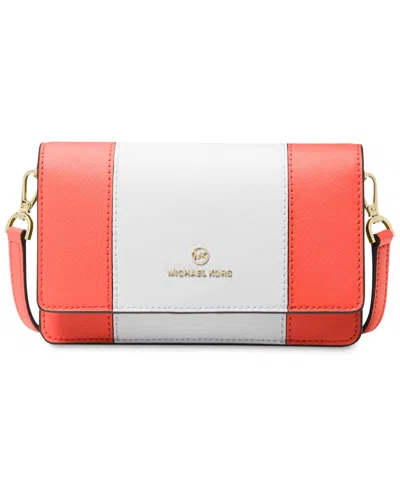 Michael Kors Michael  Jet Set Charm Small Phone Crossbody In Spiced Coral,optic White