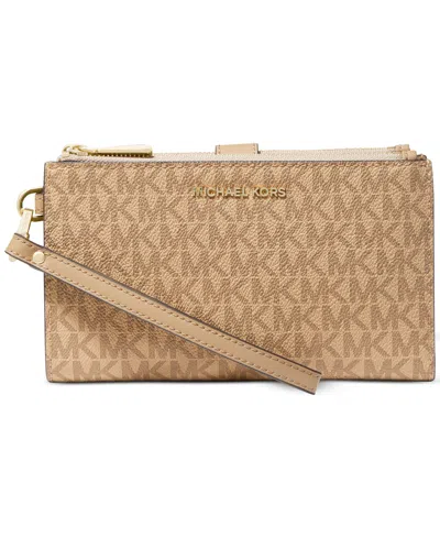 Michael Kors Michael  Jet Set Double Zip Wristlet In Brown