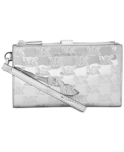Michael Kors Michael  Jet Set Double Zip Wristlet In Silver
