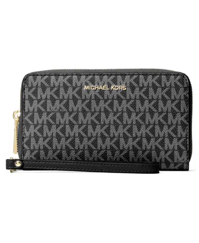 Michael Kors Michael  Jet Set Large Flat Multi-function Wristlet In Black