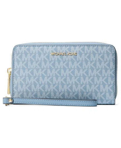 Michael Kors Michael  Jet Set Large Flat Multi-function Wristlet In Blue