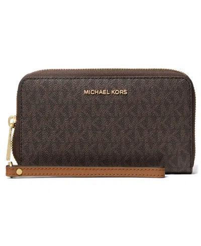 Michael Kors Michael  Jet Set Large Flat Multi-function Wristlet In Brown