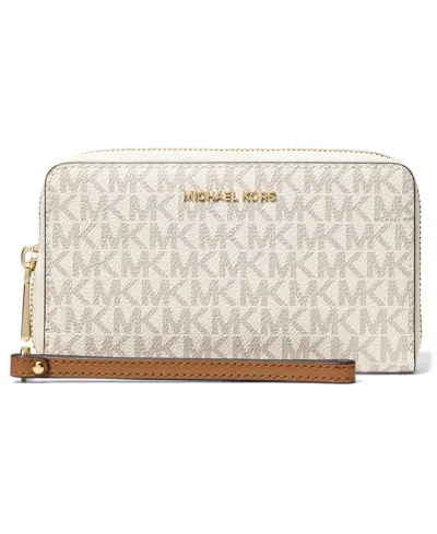 Michael Kors Michael  Jet Set Large Flat Multi-function Wristlet In Vanilla,acorn